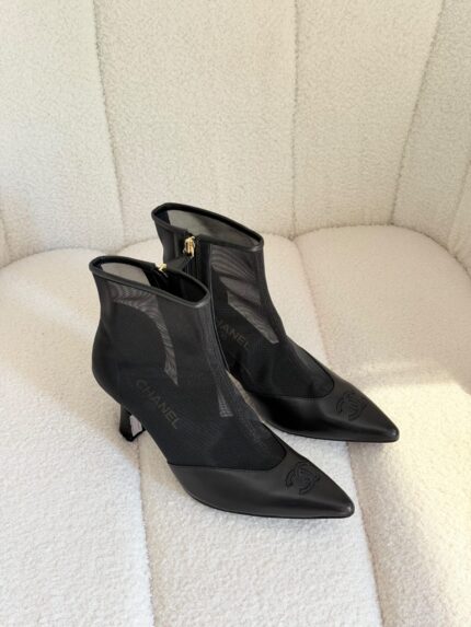 Chanel Mesh and Lambskin Ankle Boots
