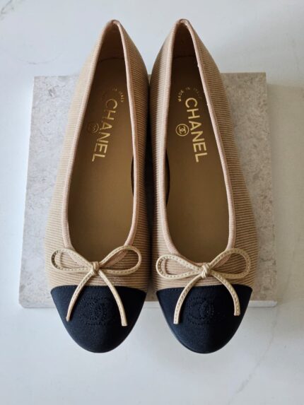 Chanel Two-Tone Bow Ballet Flats