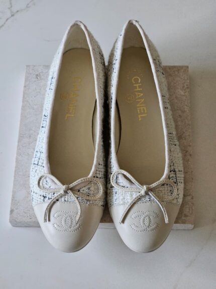 Chanel Tweed Bow Ballet Flats