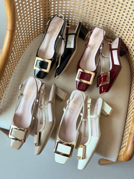 Roger Vivier Belle Vivier Patent Slingback Block Heel Pumps