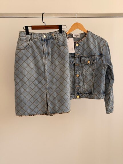 Chanel Quilted Denim Jacket and Skirt Co-ord Set