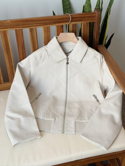Hermes Pebbled Leather Cropped Bomber Jacket