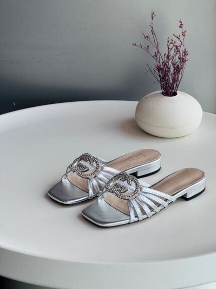 Gucci Interlocking GG Crystal Embellished Flat Mules