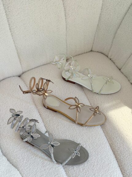 Rene Caovilla Butterfly Crystal Embellished Spiral Wrap Flat Sandals