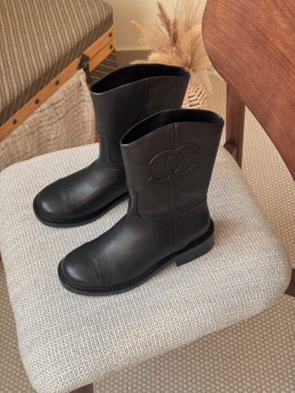 Chanel CC Embossed Calfskin Mid-Calf Boots