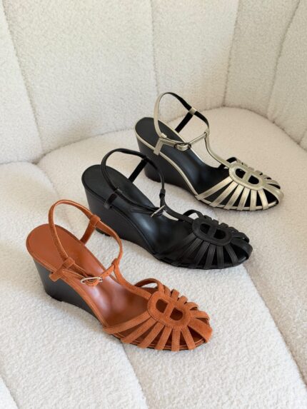 Hermes Isolde 70 Chaine d'Ancre Suede Wedge Sandals