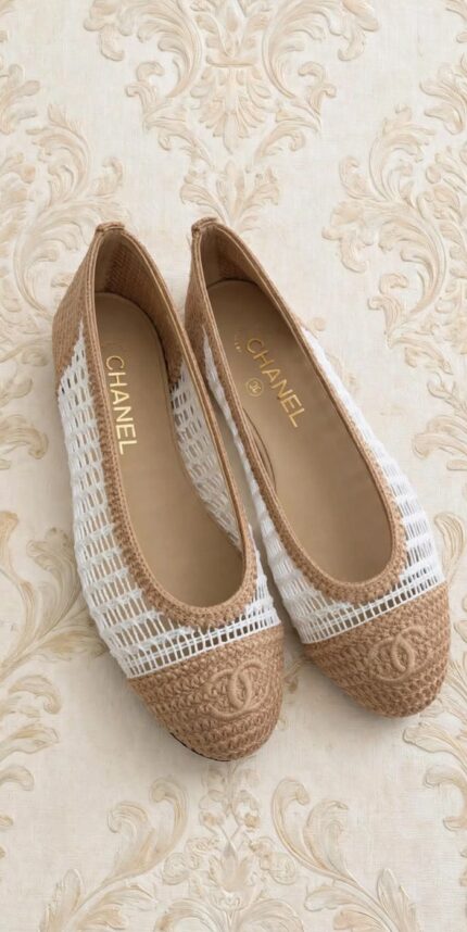 Chanel Crochet Raffia CC Ballet Flats