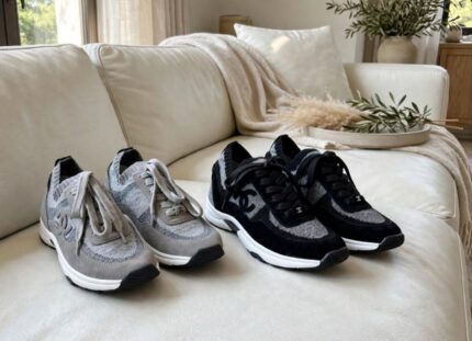 Chanel CC Knit Tweed Runners Sneakers