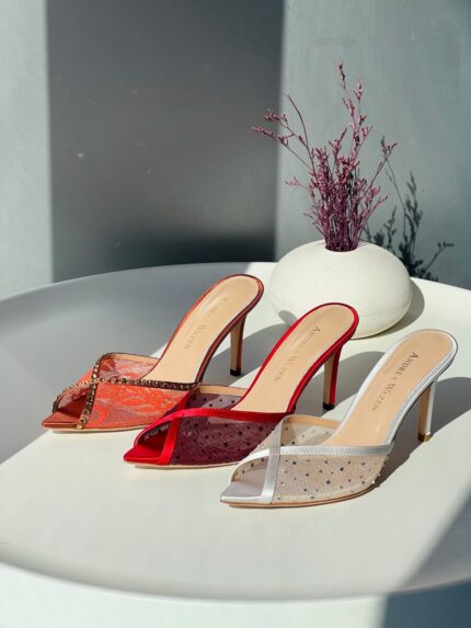 Andrea Wazen Diva Crystal Mesh Mule Sandals