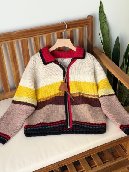 Celine Striped Chunky Knit Zip-Up Jacket