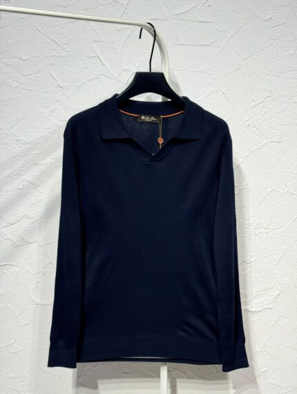 Loro Piana Open Collar Long-Sleeve Polo Sweaters