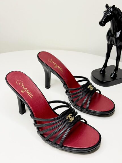 Chanel CC Strappy Heeled Mules